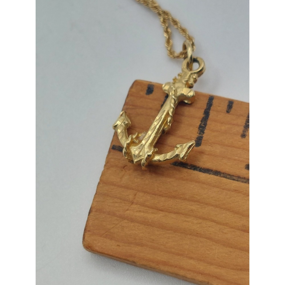 14K Gold Anchor Necklace Nautical Rope Chain Maritime Pendant 20" Vintage 4.4 g - Picture 14 of 16